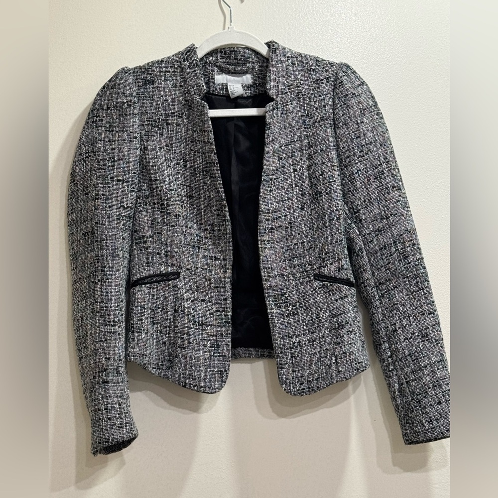 H&M Gray & Black Tweed Cropped Blazer
